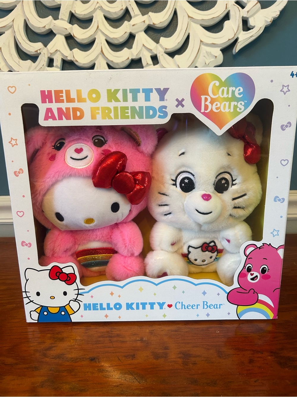 NEW Sealed Hello Kitty and Care Bears Pink & White Plush Duo